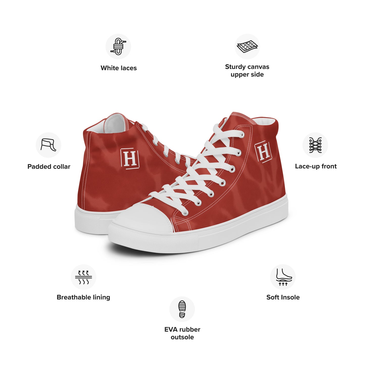 Men’s high top canvas shoes - Hillport Shoes Red Pattern