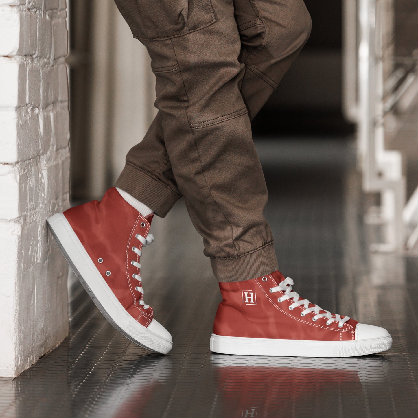 Men’s high top canvas shoes - Hillport Shoes Red Pattern